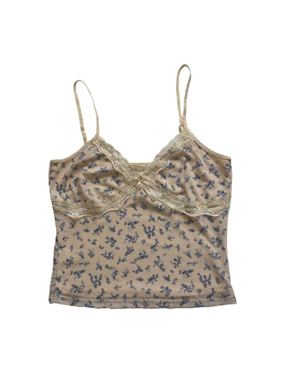 Pink Rose Women's Cream with Blue Floral Cami with Lace